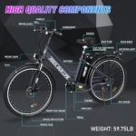 RCB Electric Bike, 500W Electric Bike for Adults, 26" Ebike Adult Electric Bicycles, 55Miles 20MPH Commuting Electric Mountain Bike, 36V 472Wh Battery, 7-Speed, 26" Tires and Front Fork Suspension - Image 6