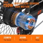 SENADA Electric Bike for Adults, 20 x 3.0 Fat Tire Folding Electric Bicycle, 750W Peak Foldable Ebike 25MPH 65Miles Range, Dual Suspension & 7-Speed with Rear Seat Cushion - Image 3