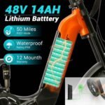 Cyrusher 20Inch Aluminum Electric Bike, Kommoda 750W 28MPH 48V 14Ah Ebike for Adult, Full Suspension, Dual Disc Brakes, 4.0inch Fat Tires, - Image 3