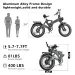 Foldable Electric Bike for Adults, 1500W Peak Motor Ebike with Removable 48V 25AH Battery, 20"x4.0" Fat Tires 35MPH Dirt Bike, 100Miles Adventurous Electric Mountain Bicycle for Snow Beach All-Terrain - Image 6