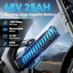 Foldable Electric Bike for Adults, 1500W Peak Motor Ebike with Removable 48V 25AH Battery, 20"x4.0" Fat Tires 35MPH Dirt Bike, 100Miles Adventurous Electric Mountain Bicycle for Snow Beach All-Terrain - Image 3