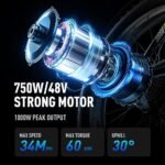 29” Electric Bike for Adults 48V 17.5AH 840WH Battery, 750W Peak 1000W 34MPH Electric Mountain Bike, 70 Miles Ebike 21-Speed Gears, IP7 Waterproof Electric Bicycle E Bike for Commuter - Image 2