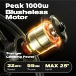 27.5" Electric Bike for Adults, Peak 1000W 32Mph Electric Mountain Bike with 17.5Ah 48V Battery, 70 Miles Electric Bicycle with 7 Speed Gears, Full Suspension System Ebike for Commuter - Image 2