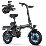 SOHAMO A3 Electric Bike for Adults, 400W Brushless Motor Foldable Mini Ebike with 22mph, 48V 12/16AH Multi-Shock Absorption 14" Small Electric Bicycles for Road Cruiser Cargo Pedal Assist