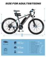 Racer Electric Bike for Adults - 21-Speed Mountain Lightweight Ebike with 500W Peak Brushless Motor, 375Wh Removable Battery, 26X2.1 Tire Step Over E-MTB,E Bikes Grey with Rear Rack& Guards - Image 6