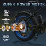 Electric Bike for Adults 1000W, 48V 16AH Removable Battery Adult Electric Bicycles,26" Fat Tire Lockable Front Suspension Fork Ebike, 31MPH Beach Mountain E Bike, Peak 1600W Motor, 7 Speed Gear - Image 5