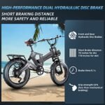 Electric Bike for Adults, 1500/2000W Peak Motor, 35MPH 60-80Miles Long Range, 48V 20/25AH Removable Battery E Bike, 20" Fat Tire Folding Electric Bike, 7/8 Speed, Front Fork Suspension - Image 5