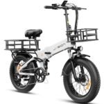 Jasion X-Hunter Electric Bike for Adults,1400W Peak Motor 30MPH Max Speed 48V 13AH Removable Battery, Full Suspension System 20''*4.0 Fat Tire Foldable Ebike 7-Speed Bicycles,with Baskets