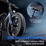 Electric Bike, 100 Miles 50Ah Ebike for Adult, 750W 30MPH, 20''X3'' Tire E Bike, Dual Shock Absorber Commuter Bike with 2 Seat - Image 6