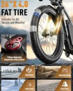 52V 19.2Ah Battery Electric Bike for Adults, 1000W Peak 1500W EBike, Up to 36MPH & 75Miles, Hydraulic Disc Brake, 21-Speed Off Road Snow Mountain Pedal Assist 26" Fat Tire Fast E-Bike Bicycles - Image 5