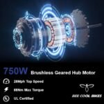 BEE Cool Explorer Long Range Full Suspension Electric Bike for Adults, 750W Mountain eBike, 80MI Range, 48V 21Ah Battery 26"x4" Fat Tire, 350LBS Payload, 28MPH, 7 Speed from Bikes - Image 3