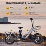 Wagen Electric Bike for Adults, 1000W Cargo E Bike with 48V 15.6+10.4AH Dual Battery, 28MPH 120Miles Step-Thru Design E Bike for Adults, 20" Fat Tire Cargo Electric Bicycle - Image 5