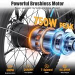 Electric Bike for Adults, Peak 750W Ebike, 25MPH 60Miles Electric Mountain Bike, 26" Fat Tire Adult Electric Bicycle with 48V 13AH Battery, Rear Rack, 7 Speed, Front Suspension, Turn Signal - Image 2