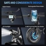 14" Electric Bike,500W Folding Electric Bicycle Up to 25MPH 30Miles City Commuter Ebike with 48V/13A Large Capacity Removable Battery and Multi-Function Display - Image 7