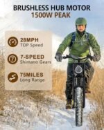 1500W Full Suspension Moped Style Ebike, 20" Fat Tire Electric Bike Up to 28MPH & 75 Miles, 15.6AH/31.2AH Removable Battery, All-Terrain Offroad E Bike for Mountains, Snow, Sand, Road - Image 2