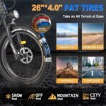 FREESKY Eurostar Ultra Electric Bike for Adults 1500W, 90 Miles & 48V 23Ah Removable Battery Ebike, 26" Fat Tire Adult Electric Bicycle, 35MPH Full Suspension Mountain Beach E Bike Off-Road E Bicycle - Image 6