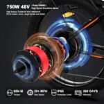 aostirmotor 28MPH Full Suspension Electric Bikes for Adults 750W E-Bike 48V 15AH Removable Battery Electric Mountain Bike 26x4 Inch Fat Tire Electric Snow Bicycles Shimano 7 Speed - Image 2