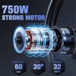 Electric Bike for Adults,750W Brushless Motor,21 Speed Gear,32MPH 55 Miles Ebike,48V15Ah Removable Battery Electric Mountain Bike,Commuting E Bike with Fork Suspension - Image 3