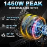 Electric Bike for Adults, 26" x 4.0 Fat Tire Electric Bicycles with 48V & 17.5AH Removable Battery, 1450W Peak Powerful Motor Ebike, 32MPH Max Speed Electric Mountain Bike with 7-Speed - Image 3