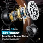 1000W Electric Bike for Adults,Powerful Motor 48V 16AH Battery Snow Beach Ebike Hydraulic Disc Brake Electric City Bike Up to 31MPH All Terrain 26" Fat Tire Ebikes for Adults - Image 2