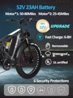 Full Suspension 52V Electric Bike for Adults 2000W Peak 3000W Dual Motor AWD Ebike 36.8MPH 26" All Terrain Fat Tire Adults Electric Bicycle with 52V 23AH Battery Up to 80Miles 7Speed Gear Ebikes - Image 3