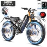 Romeo Pro Ⅱ 3000W Electric Bike for Adults, 52V 60AH Long Range Electric Bike 120+Miles, 46MPH Dual Motor Ebike, 26 * 4.0 Fat Tire Electric Mountain Bike Full Suspension, UL2849 Certified