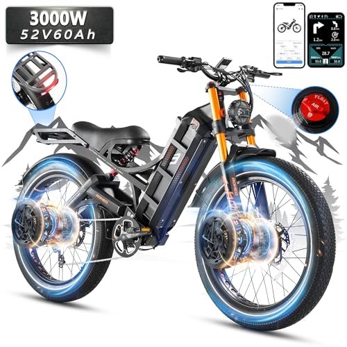 Version 1.0.0 Romeo Pro Ⅱ 3000W Electric Bike for Adults, 52V 60AH Long Range Electric Bike 120+Miles, 46MPH Dual Motor Ebike, 26 * 4.0 Fat Tire Electric Mountain Bike Full Suspension, UL2849 Certified - Image 1