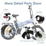 Electric Bike for Adults with 800W Peak Motor, 20.8Ah Removable Battery and up to 70Miles 24MPH 20" Fat Tire UL 2849 Certified Folding Ebike Electric Bicycle, 7-Speed E Bike,Class 2 - Image 5