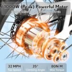 Electric Bike for Adults,1000W 450lbs Capacity Cargo Ebike, 48V 17.5Ah/35Ah Single/Dual Battery, 20"×3.0" Fat Tire 32MPH Electric Bicycle with Basket and Rear Rack for Carrying Passenger - Image 2