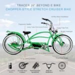 Tracer Beyond Pro 26'' Classic Stretch Chopper EBike with Spring Suspension Classical Fork, disc Brake and hi-Rise Steel Handlebar (Green) - Image 6