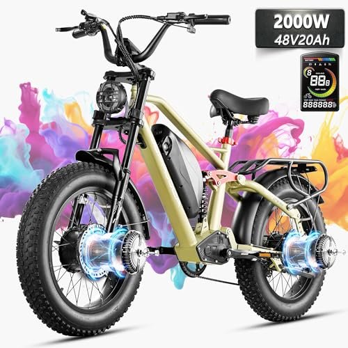Version 1.0.0 eAhora Terra II Peak 2000W Dual Motor Electric Bike for Adults, 7-Speed 33MPH 48V 20Ah E Bike, 20 * 4.0 Puncture Proof Fat Tires Hydraulic Brake Full Suspension Electric Bike, with UBS Wharging Port - Image 1