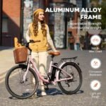 Viribus Electric Bike for Adults, Step Through Womens Electric Bikes, City Commuter Ebike 350W(Peak 500W) 7 Speed with 36V 13Ah Battery, Lightweight Aluminum Frame, Womens E Bike 26 inch - Image 3