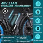 2000W Dual Motor Electric Bike for Adults-30MPH Ebike with 26" x 4" Fat Tire48V23Ah Removable Battery,and 7Speed Hydraulic Disc Brake, All-Terrain E-Bike for Off-Road Mountain and Snow。 - Image 3