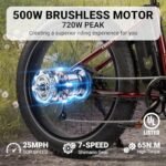 Lander S Electric Bike for Adults, UL 2849 Certified, 26 Inch Fat Tire Mountain Electric Ebike Step Through E-bike with 720W Peak Motor and 624Wh Removable Battery, 25MPH, 7 Speed and Front Suspension - Image 2