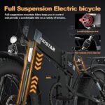 Electric Bikes for Adults, 20'' Fat Tire Electric Bike 1000W,30MPH Max Speed,48V 14AH Removable Battery Folding Electric Bike, 7 Speed，Full Suspension for Mountain Beach Snow UL Certified - Image 4