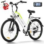 Electric Bike for Adults, 26" ebike Certified by UL, Rohs TüV, 7 Speed Gears, with 350W Motor, 20MPH Electric Bicycle, Snow Beach Mountain E-Bike (LCD-WhiteGreen)