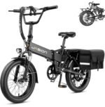 Jasion EB7 2.0 Electric Bike for Adults, 1200W Peak Motor 28MPH Max Speed Folding Ebike, 48V 10AH Removable Battery, 20" Fat Tire with Dual Suspension, 7-Speed Electric Bicycles, with Black Saddlebag