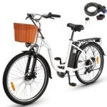 DYU Electric Bike, 26 Inch Smart Electric Bicycle with 6 Speed Shifting, 12.5Ah 36V Removable Battery, City Urben E-Bike with Basket, Adjustable Seat Height, Unisex Adults