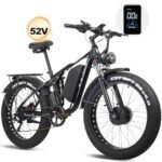 Full Suspension 52V Electric Bike for Adults 2000W Peak 3000W Dual Motor AWD Ebike 36.8MPH 26" All Terrain Fat Tire Adults Electric Bicycle with 52V 23AH Battery Up to 80Miles 7Speed Gear Ebikes