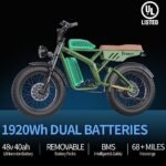 Freego Electric Bike for Adults, Dual Motor & Dual Battery, 2000W/48V/40Ah/55Ah, 20"x4.0" Fat Tires Off Road Electric Bicycle with Removable Battery, 34MPH&68/103 Miles Long Range E Bike UL Certified - Image 5