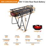 Accolmile Ebike Battery for Bike Motor : 48V 17.5Ah Rear Luggage Rack Battery with Charger & BMS, for 1000W 750W 500W Mid Hub Motor Electric Bicycle Conversion Kit - Image 2