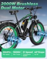 48V 20Ah 2000W Dual Motor Ebike for Adults,35MPH 87Mile,26" Fat Tire All Terrain Electric Bike,Dual Hydraulic Disc Brake E-Bike,21 Speed Commuter E Bike for Men Women,Lockable Suspension - Image 2