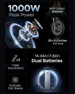 ENGWE X20 X24 Fat Tire Electric Bike, 1000W(Peak) Motor Ebike for Adults,95 Miles 31MPH 20''24'' Mountain Ebike，48V19.2A(29.2Ah-Dual Battery Option),All Terrain - Image 2