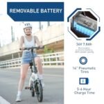 Hiboy C1 Electric Bike for Adults, Max 20MPH Speed & 43.5 Miles Range（PAS）, 500W Peak Motor and Removable Battery, Front Suspension Electric Bicycle, 14" Foldable ebike for Adults and Teens - Image 3