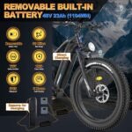 FREESKY Eurostar Ultra Electric Bike for Adults 1500W, 90 Miles & 48V 23Ah Removable Battery Ebike, 26" Fat Tire Adult Electric Bicycle, 35MPH Full Suspension Mountain Beach E Bike Off-Road E Bicycle - Image 3