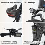 Wooken Electric Bike, 26''x4.0 Electric Bicycle 500W 21.6MPH Fat Tire,Folding Electric Bike for Adults with 48V/10Ah Battery, Mountain Bike with Lockable Suspension Fork, Shimano 21 Speed Gears EBike - Image 4