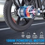 YVY Electric Bike for Adults with Rear Seat and Front Basket, 1000W 48V 15Ah - LCD Color Screen - F/R Disc Brake - Front Fork Shock Absorption - 20"x4.0"Fat Tire All Terrain Commuting E-Bike - 2 Seats - Image 2