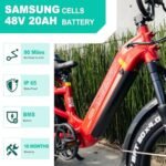 FREESKY Electric Bike for Adults Peak 1200W Motor 48V 20AH Battery with Samsung Cell Step Thru City Ebike up to 32MPH& 90Miles Hydralic Brakes Fat Tires Full Suspension Ebike Upgrade NFC System - Image 3