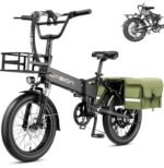 Jasion EB7 2.0 Electric Bike for Adults, 1200W Peak Motor 28MPH Max Speed Folding Ebike, 48V 10AH Removable Battery, 20" Fat Tire with Dual Suspension, 7-Speed Electric Bicycles, FBasket & Gsaddlebag