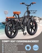 2 Seater Electric Bike for Adults,1500/1000W 30MPH 30-70Miles 48V 15AH Removable Battery Ebike 20" x 4.0 Fat Tire Beach Mountain Commuting Electric Bicycles W/Fork Suspension UL2849 - Image 5